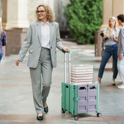 Folding Utility Cart Rolling Crate Handcart,165LBS Durable Heavy Duty, 60L Foldable Shopping Cart,for Groceries, Tools, Office, Teacher, Storage - Hombetta