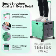 Folding Utility Cart Rolling Crate Handcart,165LBS Durable Heavy Duty, 60L Foldable Shopping Cart,for Groceries, Tools, Office, Teacher, Storage - Hombetta