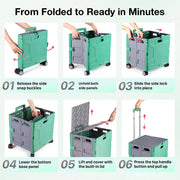 Folding Utility Cart Rolling Crate Handcart,165LBS Durable Heavy Duty, 60L Foldable Shopping Cart,for Groceries, Tools, Office, Teacher, Storage - Hombetta