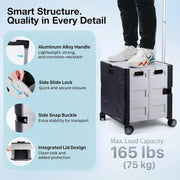 Folding Utility Cart Rolling Crate Handcart,165LBS Durable Heavy Duty, 60L Foldable Shopping Cart,for Groceries, Tools, Office, Teacher, Storage - Hombetta