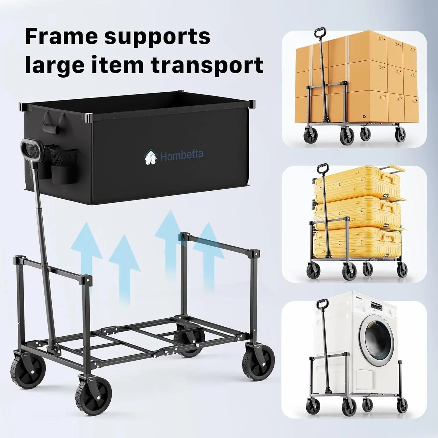 Collapsible Utility Cart with Wheels, 150L Lightweight Foldable, Portable Rolling Wagon for Garden, Shopping, Sports, Camping, Transport - Hombetta