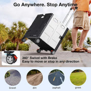 Folding Utility Cart Rolling Crate Handcart,165LBS Durable Heavy Duty, 60L Foldable Shopping Cart,for Groceries, Tools, Office, Teacher, Storage - Hombetta
