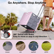 Folding Utility Cart Rolling Crate Handcart,165LBS Durable Heavy Duty, 60L Foldable Shopping Cart,for Groceries, Tools, Office, Teacher, Storage - Hombetta