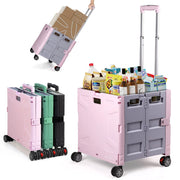 Folding Utility Cart Rolling Crate Handcart,165LBS Durable Heavy Duty, 60L Foldable Shopping Cart,for Groceries, Tools, Office, Teacher, Storage - Hombetta