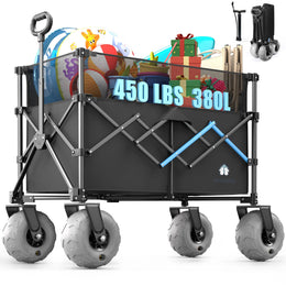 HOMBETTA Utility Foldable Cart,450LBS Heavy Duty Beach Wagon,All-Terrain with Big Wheels for Sand, Capacity 380L for Groceries, Camping, Sports - Hombetta